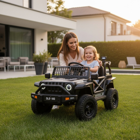 Masinute si vehicule pentru copii - ATV Electric pentru Copii, Lumini LED, Baterie 12V, Vehicul Mare de Exterior 2 Motoare cu Telecomanda pentru Parinti, NEGRU