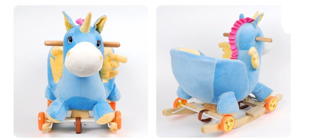 Bebe 11 luni + - Balansoar Unicorn Albastru Muzical – Plus Moale, Sunete si Stabilitate pentru Copii