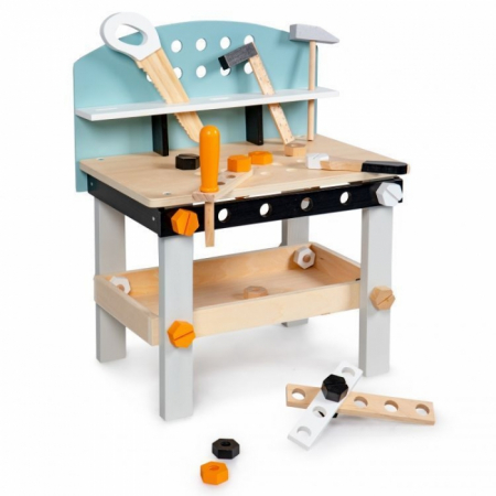 Jucarii copii si bebe - Banc de lucru din lemn pentru copii cu 38 accesorii Ecotoys 1178