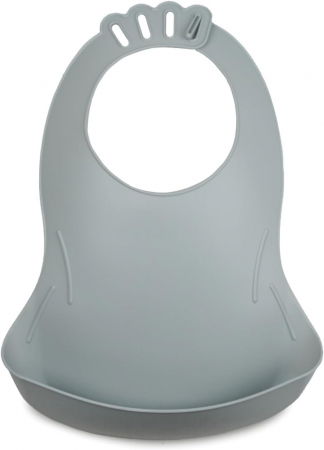 Pentru Bebe - Baveta pentru bebelusi cu sistem colector al hranei GRIS CHARME
