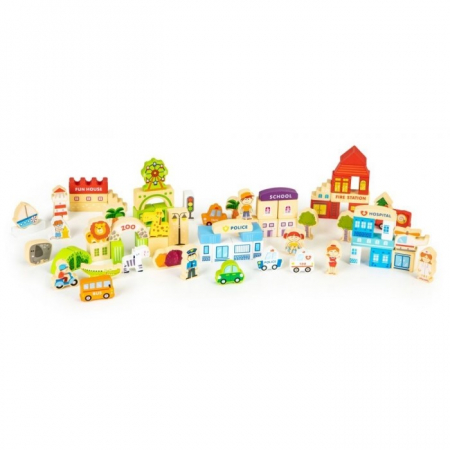Jucarii copii si bebe - Blocuri din lemn Ecotoys HM015501 Zoo - 120 elemente