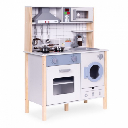 Jucarii copii si bebe - Bucatarie din lemn pentru copii cu accesorii, 70 x 30 x 93 cm, Ecotoys TL403005
