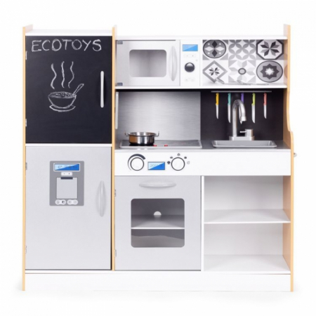 Jucarii de Rol - Bucatarie din lemn pentru copii cu accesorii, 90.3 x 31 x 90 cm, Ecotoys TL053001