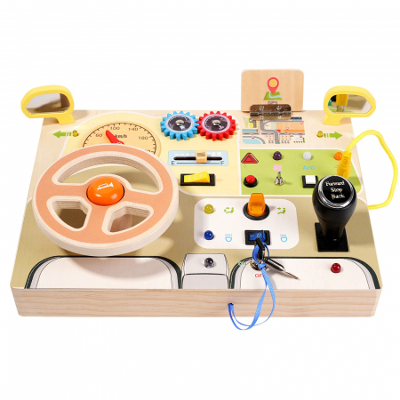 Copii 3 ani+ - Busy Board din Lemn cu Volan si Panou de Activitati