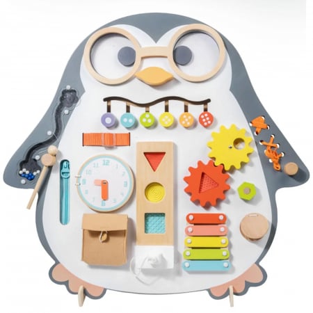Reduceri - Idei de cadouri! - Busy Board Pinguin – Jocul Educațional cu 16 Activități și Tablă de Scris Whiteboard
