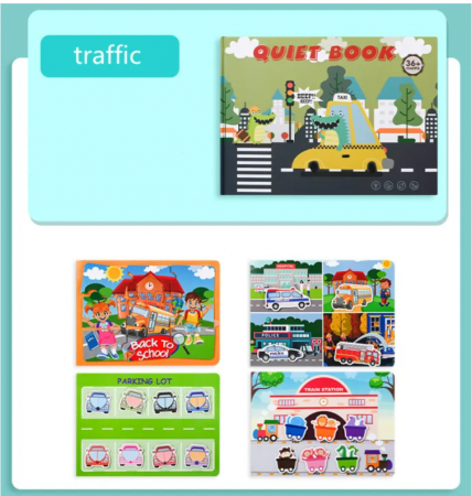 Jucarii si jocuri interactive pentru  copii - Caiet interactiv cu activitati reutilizabile si stickere Quiet Book, cu vehicule