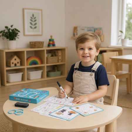 Copii 1 an+ - Caiet Interactiv Reutilizabil pentru Copii, Jocuri de Logica, Exercitii de Trasare Linii si Forme Geometrice, 64 Pagini, 3 Ani +