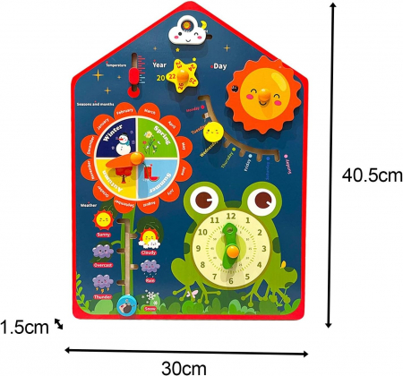Calendar Interactiv din lemn, Jucarie Montessori, Ceas si Vremea 8 in 1 [1]