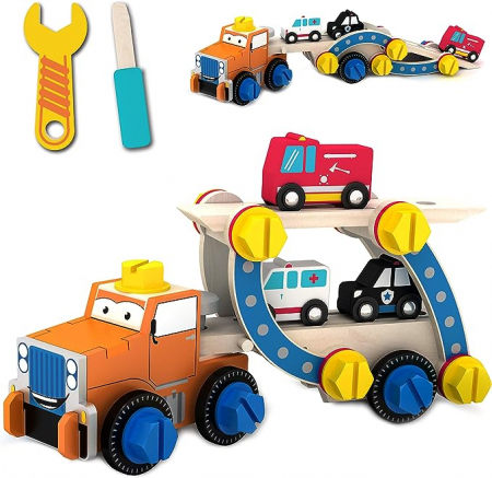 Copii 3 ani+ - Camion de constructii pentru copii, Acool Toy, Lemn, Multicolor