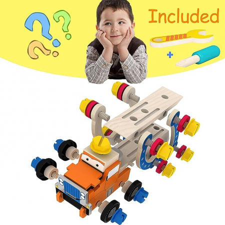 Camion de constructii pentru copii, Acool Toy, Lemn, Multicolor [1]