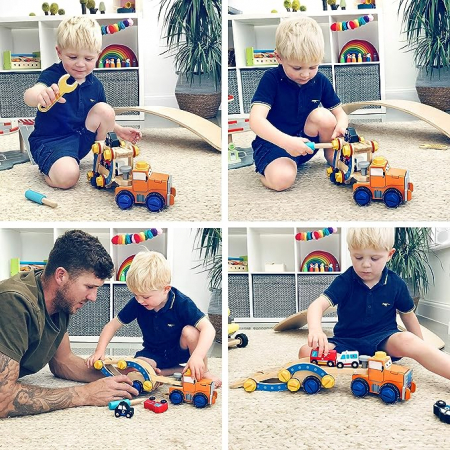 Camion de constructii pentru copii, Acool Toy, Lemn, Multicolor [3]
