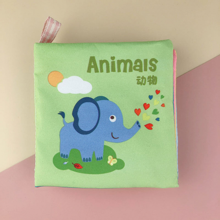 Bebe 9 luni+ - Carte educativa Montessori, pentru copii, din material textil moale, cu jucarie din silicon pentru dentitie, diverse modele.
