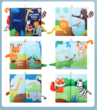 Carte interactiva Montessori, pentru copii, din material textil, cu animale. [4]