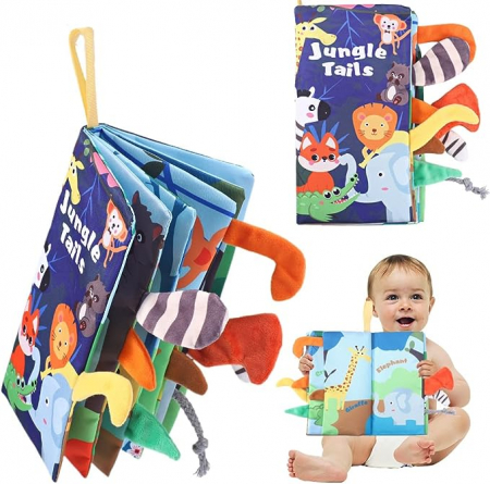 Jocuri si jucarii educative pe varsta - Carte interactiva Montessori, pentru copii, din material textil, cu animale.