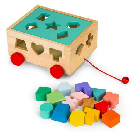 Jucarii copii si bebe - Carucior educational cu blocuri din lemn Ecotoys HM015197
