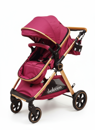 Carucior 2 in 1 cu Landou, Geanta Inclusa, Cadru de Aluminiu, Roti Pivotante 360 si Suport Pahar, 0-36 Luni, ROZ NEON [1]