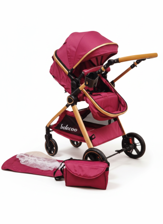 Carucior 2 in 1 cu Landou, Geanta Inclusa, Cadru de Aluminiu, Roti Pivotante 360 si Suport Pahar, 0-36 Luni, ROZ NEON [2]