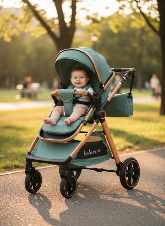 Carucioare si articole transport copii si bebelusi - Carucior 2 in 1 cu Landou, Geanta Inclusa, Cadru de Aluminiu, Roti Pivotante 360 si Suport Pahar, 0-36 Luni, TURCOAZ