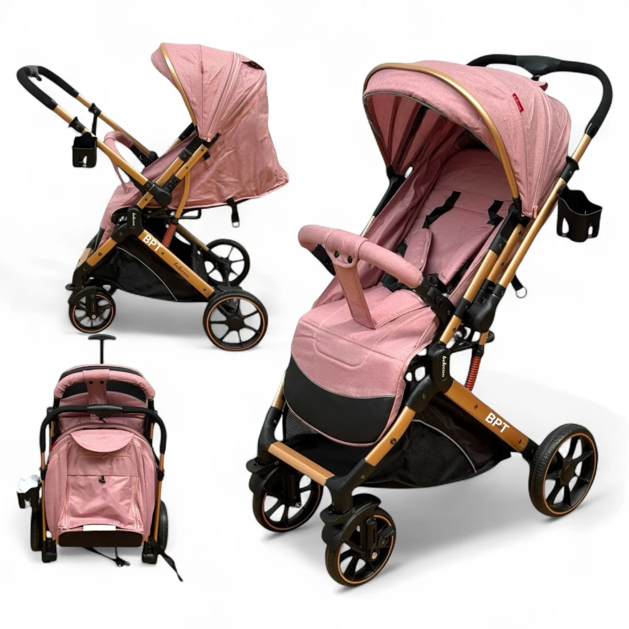 Carucioare si articole transport copii si bebelusi - Carucior Pliabil, Reversibil cu Spatar Reglabil – Roz