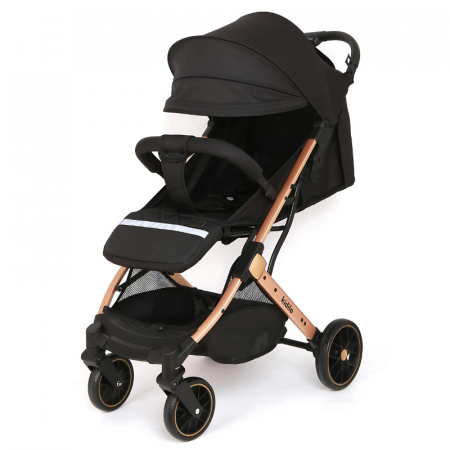 Carucioare - Carucior Sport cu Pliere Tip Troller, cu Pozitie de Somn, Spatar Reglabil, si Cadru Auriu - Negru