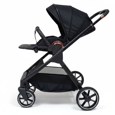 Carucioare si articole transport copii si bebelusi - Carucior Sport pentru Bebelusi, Cadru din Aluminiu, Pliabil, Usor de Depozitat si Curatat, NEGRU/ROSE GOLD