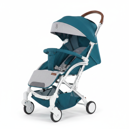 Carucior Sport pentru Bebelusi Pliabil, Roti Pivotante,  Cadru Metalic, Spatiu de Depozitare, ALB/TURCOAZ [1]