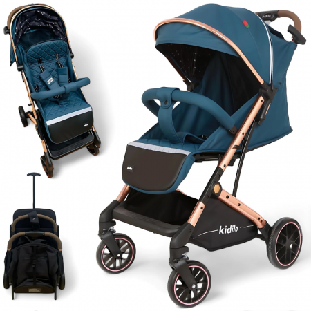 Carucioare - Carucior Sport pentru Copii, Sistem de Pliere Tip Troller - Albastru Inchis