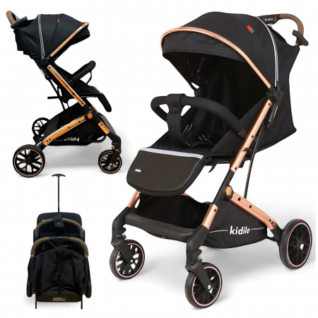 Carucioare - Carucior Sport pentru Copii, Sistem de Pliere Tip Troller - Negru