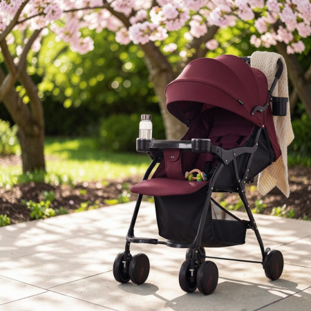 Carucioare si articole transport copii si bebelusi - Carucior Sport Pliabil pentru Copii, cu Tavita Frontala, Copertina si Cos de Depozitare, VIOLET/NEGRU