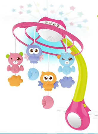Jucarii si jocuri interactive pe varsta - Carusel Muzical pentru Patut cu Proiector, Lampa de Veghe, Telecomanda si 500 Melodii, Roz