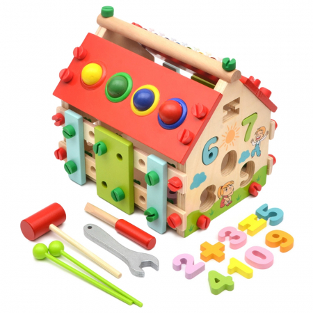 Copii 3 ani+ - Casa din lemn cu activitati interactive, Montessori