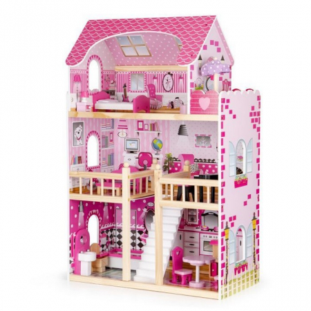 Jucarii copii si bebe - Casuta de papusi din lemn cu iluminare LED si mobilier Ecotoys HM006391
