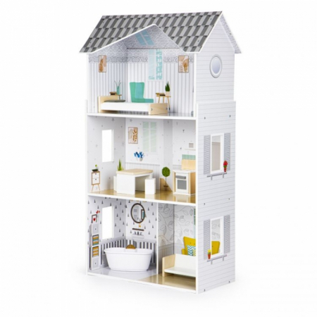 Jucarii copii si bebe - Casuta de papusi inalta din lemn cu mobilier, casuta lui Grace, Ecotoys 8210