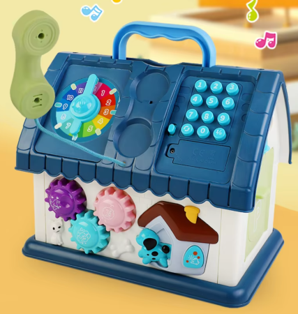 Casuta Educativa Montessori 8 in 1 cu Lumini, Sunete, Masinute si Activitati Interactive, ALBASTRU [1]