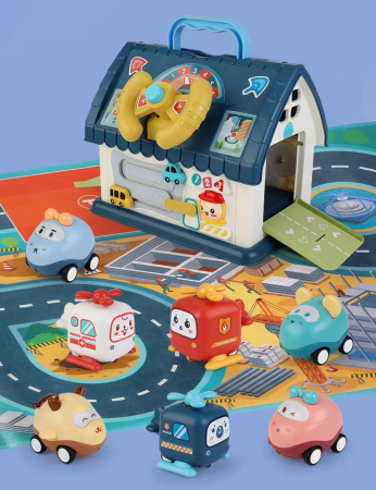 Jucarii copii si bebe - Casuta Educativa Montessori 8 in 1 cu Lumini, Sunete, Masinute si Activitati Interactive, ALBASTRU