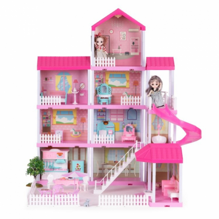 Jucarii copii si bebe - Casuta pentru papusi cu mobilier, gradina si LED-uri Ecotoys HC507639