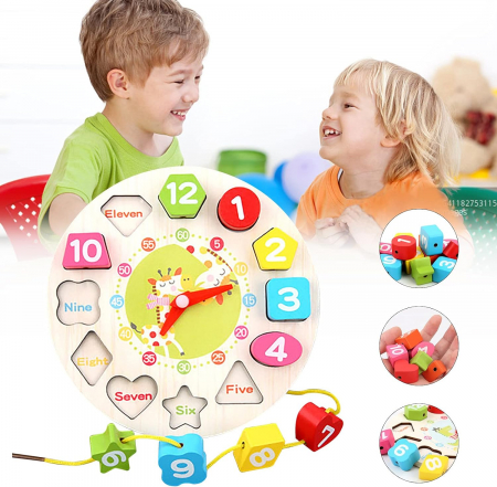 Copii 3 ani+ - Ceas din lemn 3 in 1- model girafa