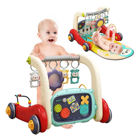 Jucarii si jocuri interactive pe varsta - Centru de Activitati 3 in 1 pentru Bebelusi, Premergator Multifunctional cu Muzica si Lumini