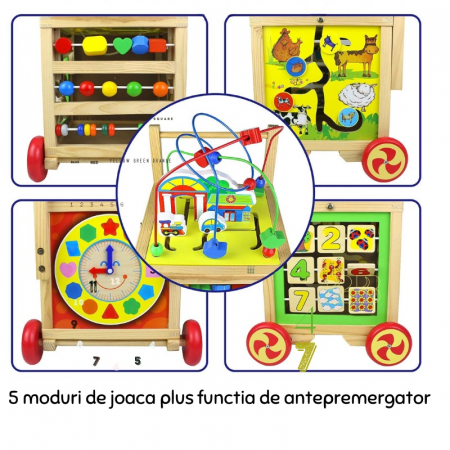 Jucarii din lemn - Centru de Activități 6 în 1 - Antemergator din Lemn
