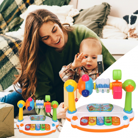 Bebe 9 luni+ - Centru de activitati pentru bebelusi, Pian cu lumini si sunete, Multicolor