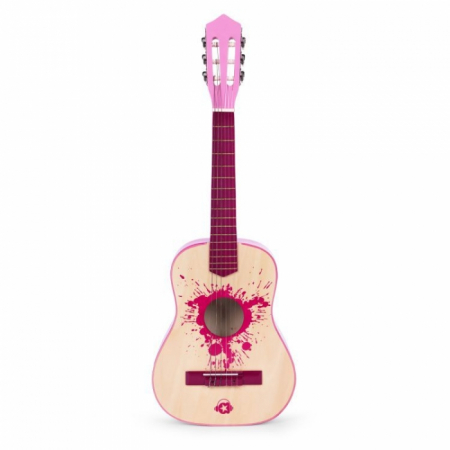Jucarii copii si bebe - Chitara din lemn pentru copii cu 6 corzi Ecotoys HX18022-30, 76 X 28 cm - Roz