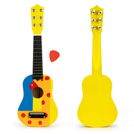 Jucarii copii si bebe - Chitara din lemn pentru copii cu corzi metalice Ecotoys F018YELLOW