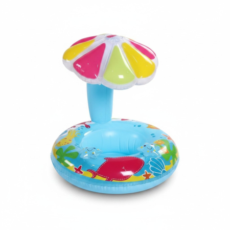 Piscine copii - Colac de Inot pentru Bebelusi, cu Umbrela Tip Floare pentru Protectie Solara, Albastru