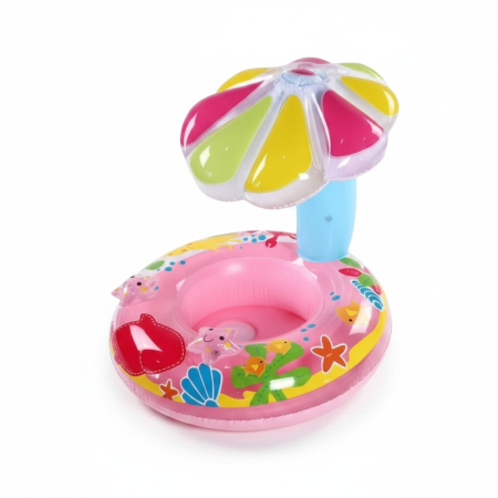 Jucarii de vara - Colac de Inot pentru Bebelusi, cu Umbrela Tip Floare pentru Protectie Solara, Roz