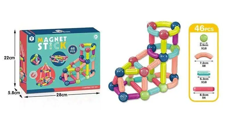Jucarii magnetice - Set 46 de Piese Magnetice de Construit pentru Copii, Multicolor