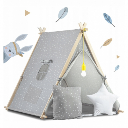 Jucarii copii si bebe - Cort de joaca pentru copii cu lampa si 2 pernite Nukido 107 x 116 x 110 cm - Gri