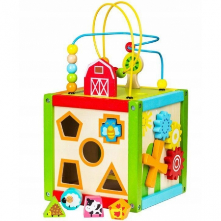Jucarii copii si bebe - Cub educational din lemn 1004P Ecotoys
