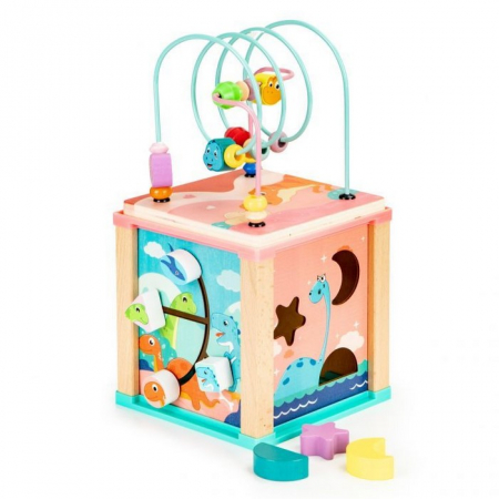 Jocuri de indemanare si dexteritate - Cub educational din lemn Ecotoys Dino HM015471