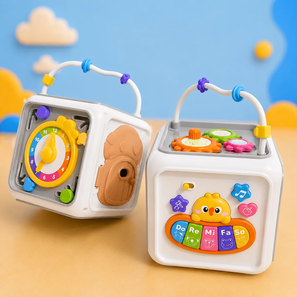 Cub Educativ 6 in 1 Interactiv pentru Copii, cu Pian, Labirint cu Margele, Sortator de Forme si Jocuri de Indemanare [1]