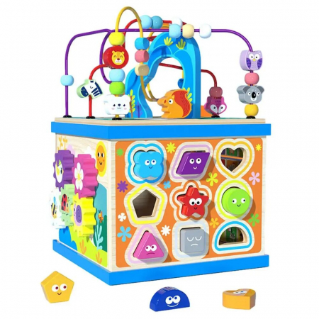 Jucarii si jocuri interactive pentru  copii - Cub Montessori cu 6 Jocuri de Dezvoltare: Învățare și Distracție într-un Singur Produs